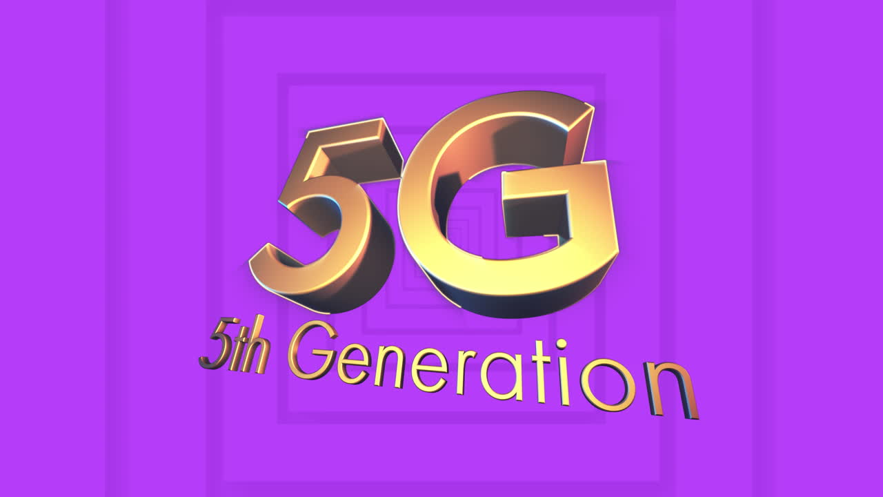 보라색 배경의 동심 사각형에 대한 5g 텍스트의 디지털 애니메이션