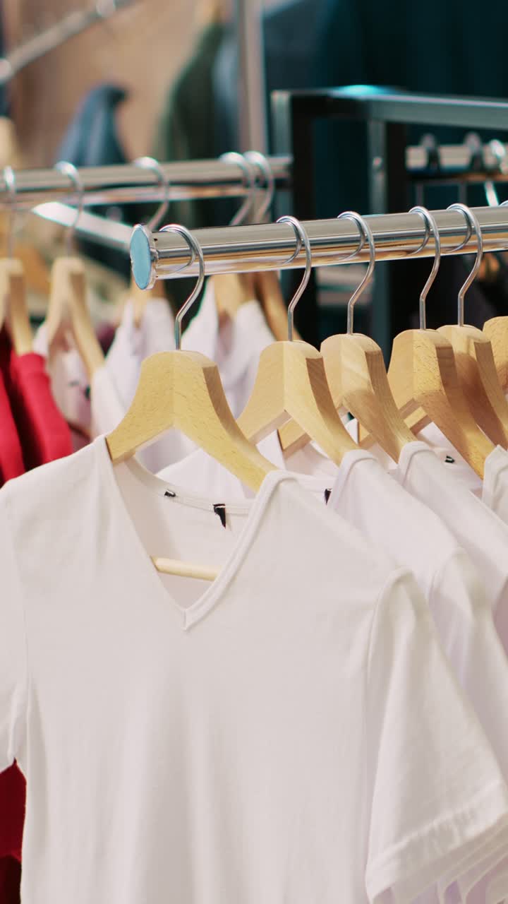 T-shirts on a clothing rack