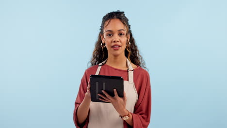 Waitress,-woman-and-tablet-for-cafe-order