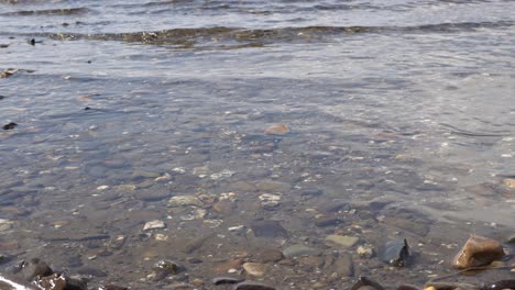 Primer-Plano-De-La-Marea-Baja-Olas-En-Miniatura-Pequeñas-Rocas-Dispersas-En-El-Agua