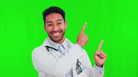 Face,-doctor-and-Asian-man-with-green-screen