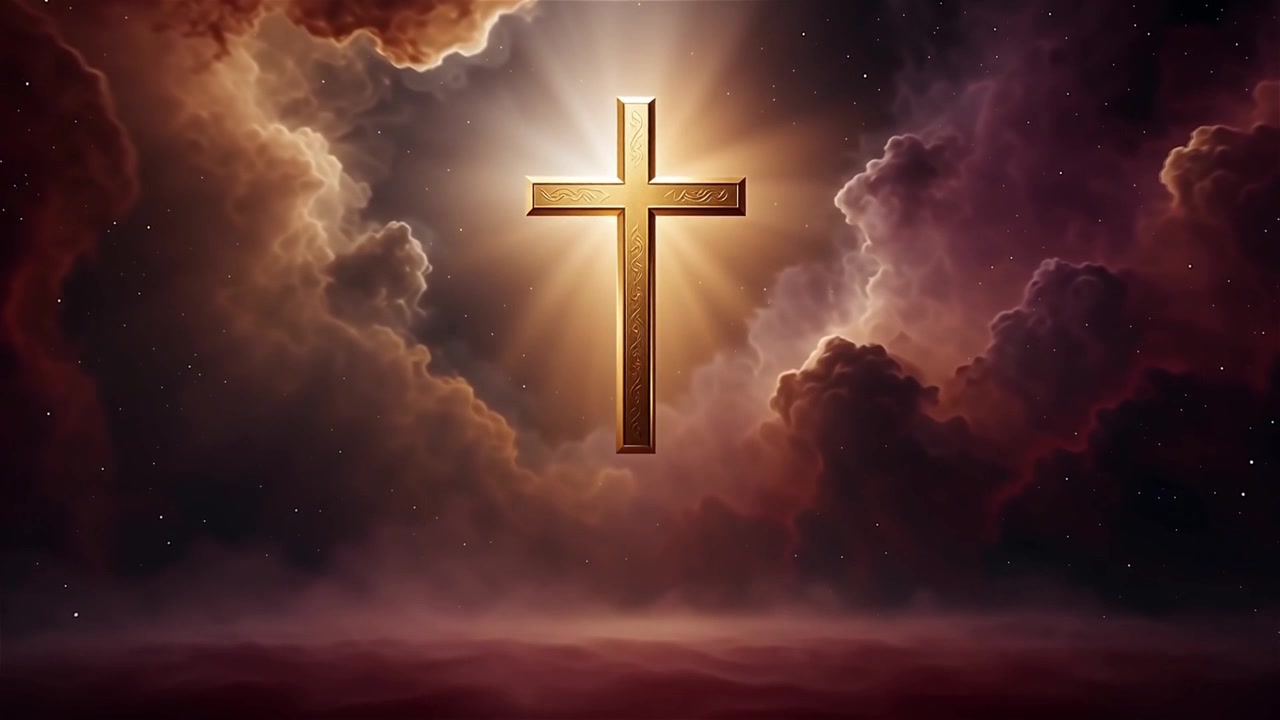 Croce Cristiana Luce Celestiale Sfondo per il Culto.