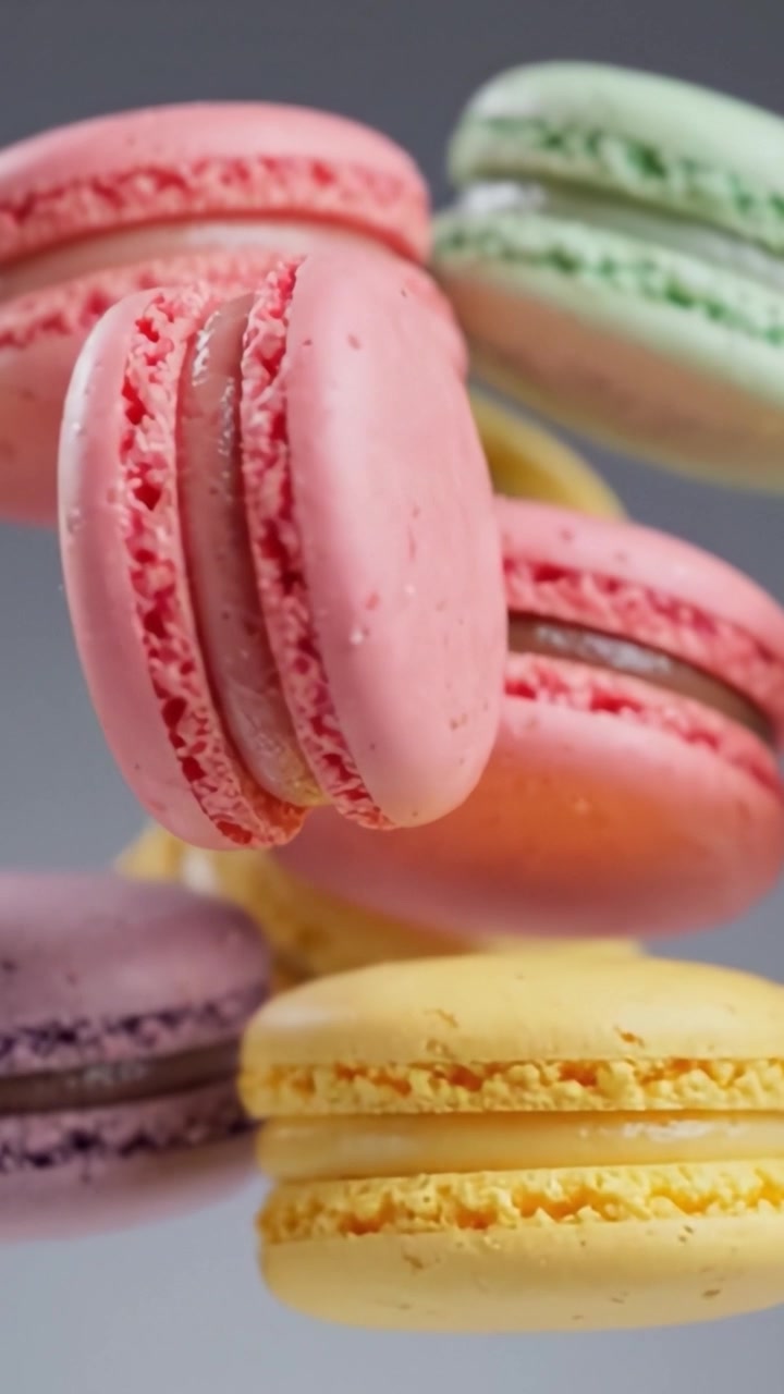 A Colorful Array of Delicate Macarons Showcasing Their Vibrant Textures and Flavors in a Whimsical Display of Culinary Artistry