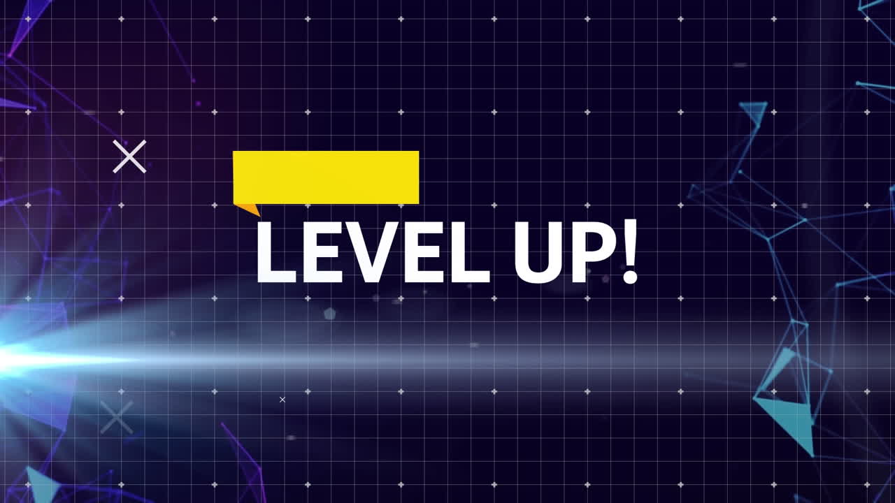 마커와 그리드 위의 레벨 업 텍스트의 애니메이션