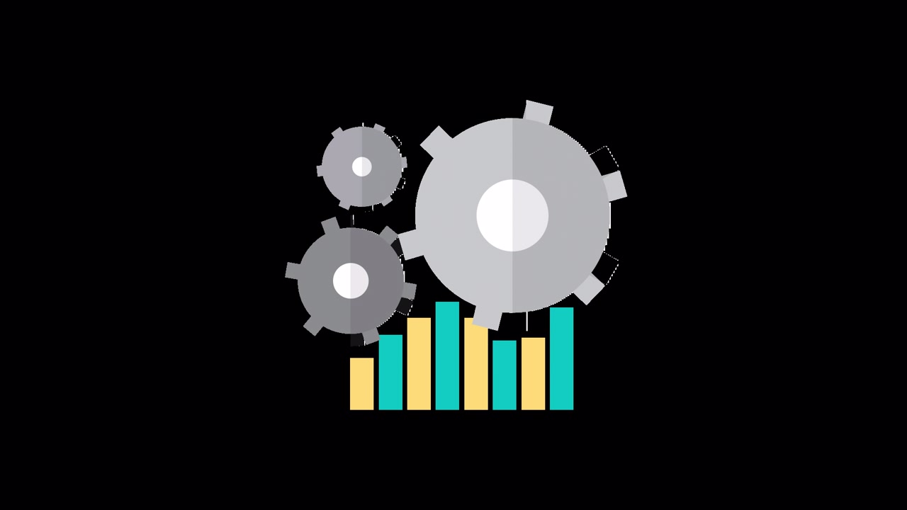 Animated Gears and Bar Graph Illustrating Data Analysis and Business Process