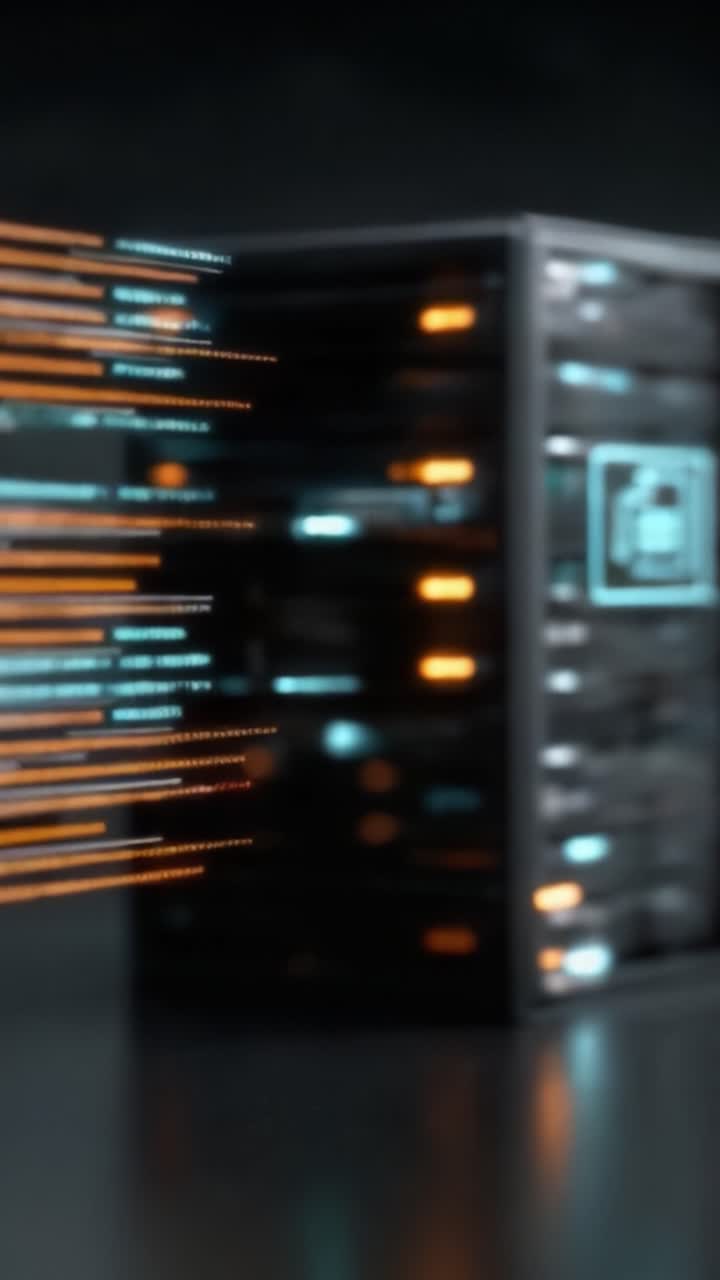 Dynamisk datatransmission: Fængslende visuelle effekter af flydende kode og serverteknologi, der viser kernen af moderne databehandling i aktion
