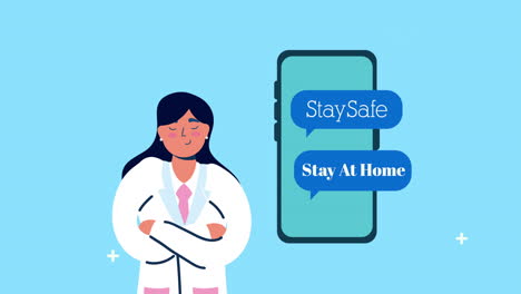 mujer médico con teléfono inteligente telemedicina
