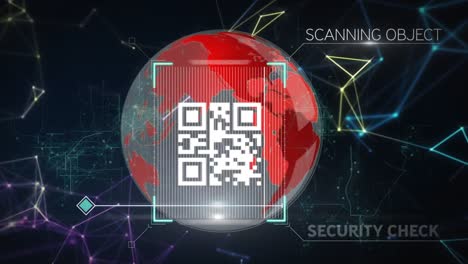 Animation of a white QR code scanning with multiple blue and yellow shapes