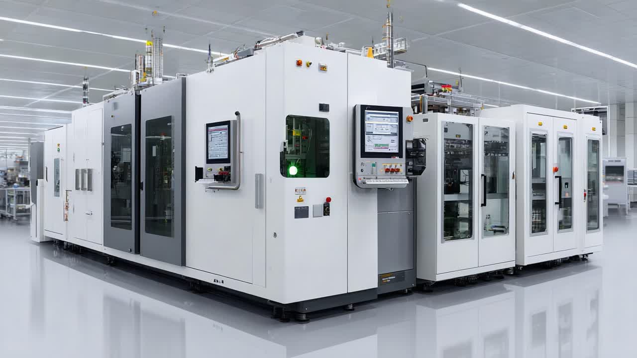 Advanced Manufacturing Machinery in a High-Tech Clean Room Environment, Showcasing Cutting-Edge Technology and Precision Engineering for Industrial Automation