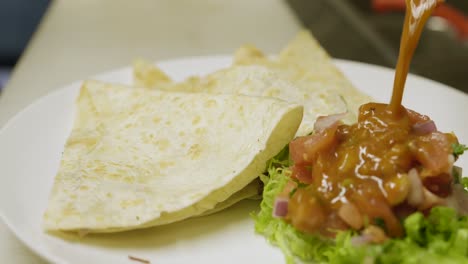 Quesadillas-with-hot-sauce.-Mexican-food.