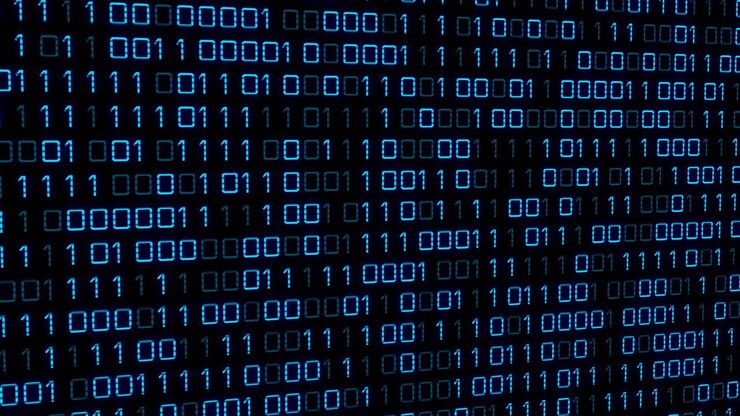 Animation of blue binary code changing on black background