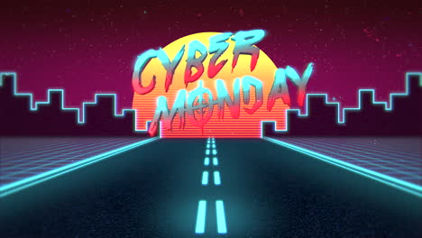 Cyber-Monday-with-blue-road-and-city-in-night