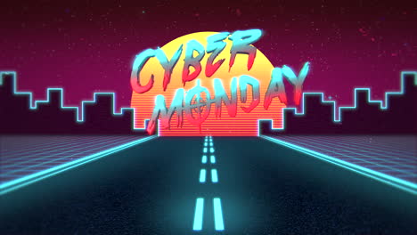 lunes cibernético con carretera azul y ciudad en la noche