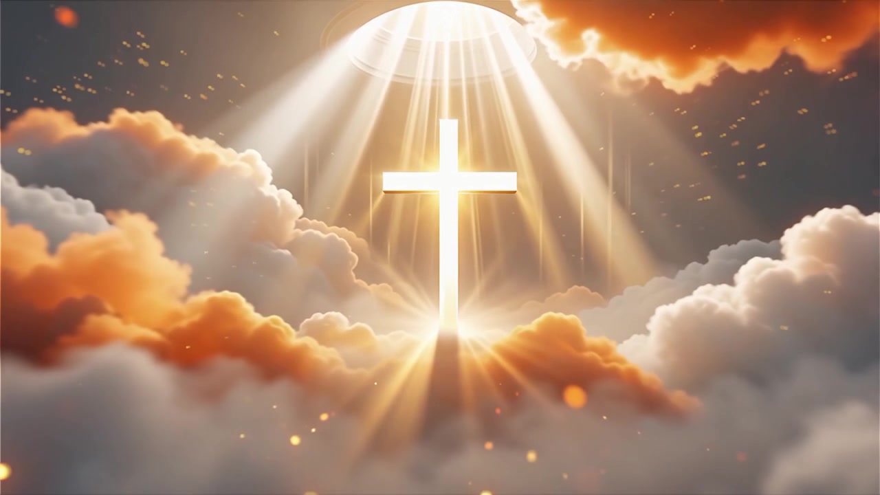 Croce Cristiana Luce Celestiale Sfondo per il Culto.