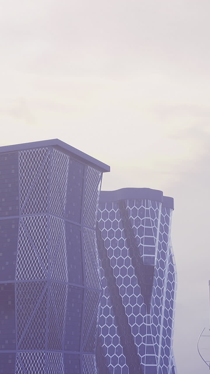 Modern architectural structures rise in a futuristic urban landscape