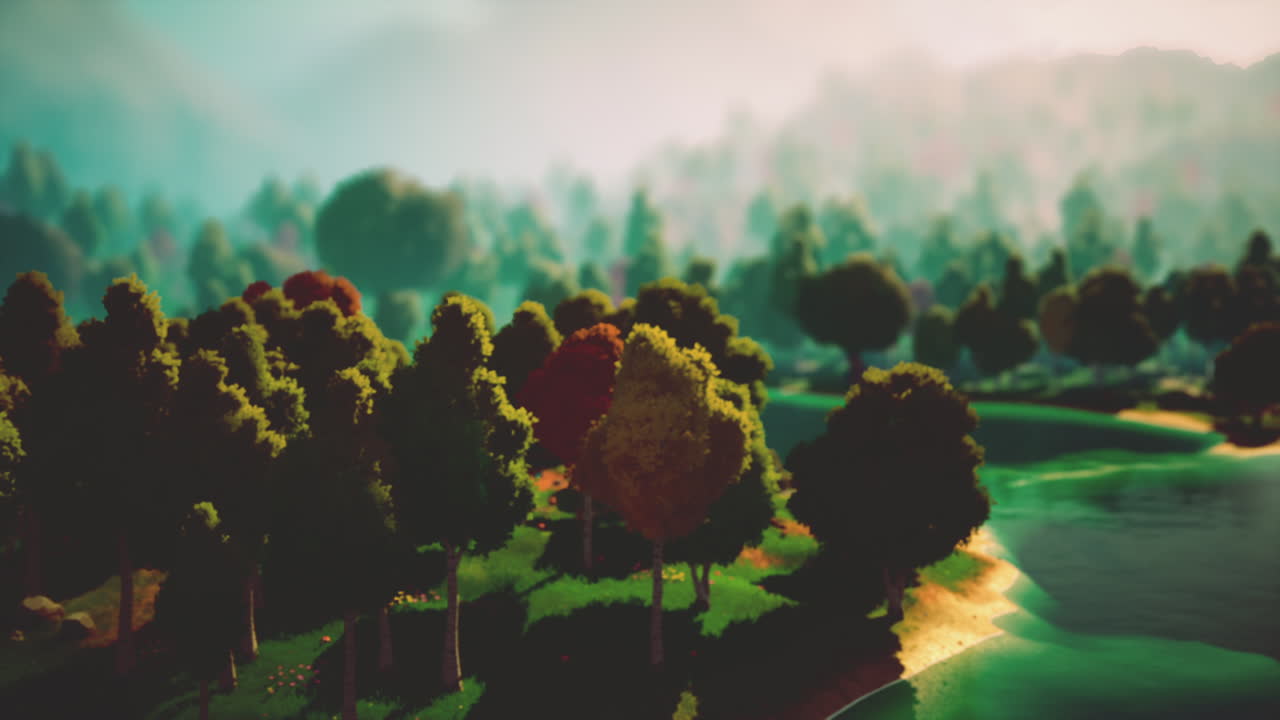 언덕 과 숲 을 가진 만화 풍경