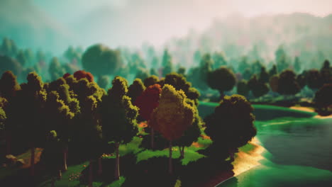 paisaje de dibujos animados con colinas y bosques