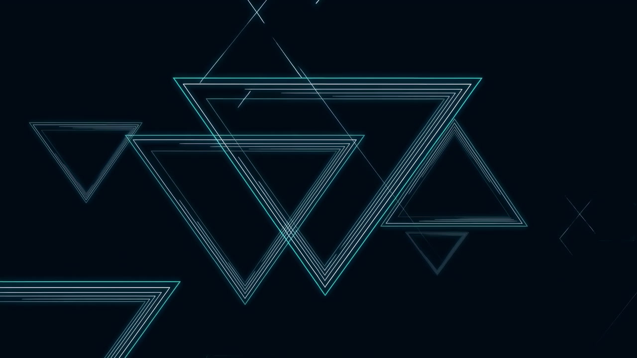 Glowing Teal Triangle Grid Pulses Across Dark Frame, Forming Futuristic HUD For Scifi Title Sequence And Data