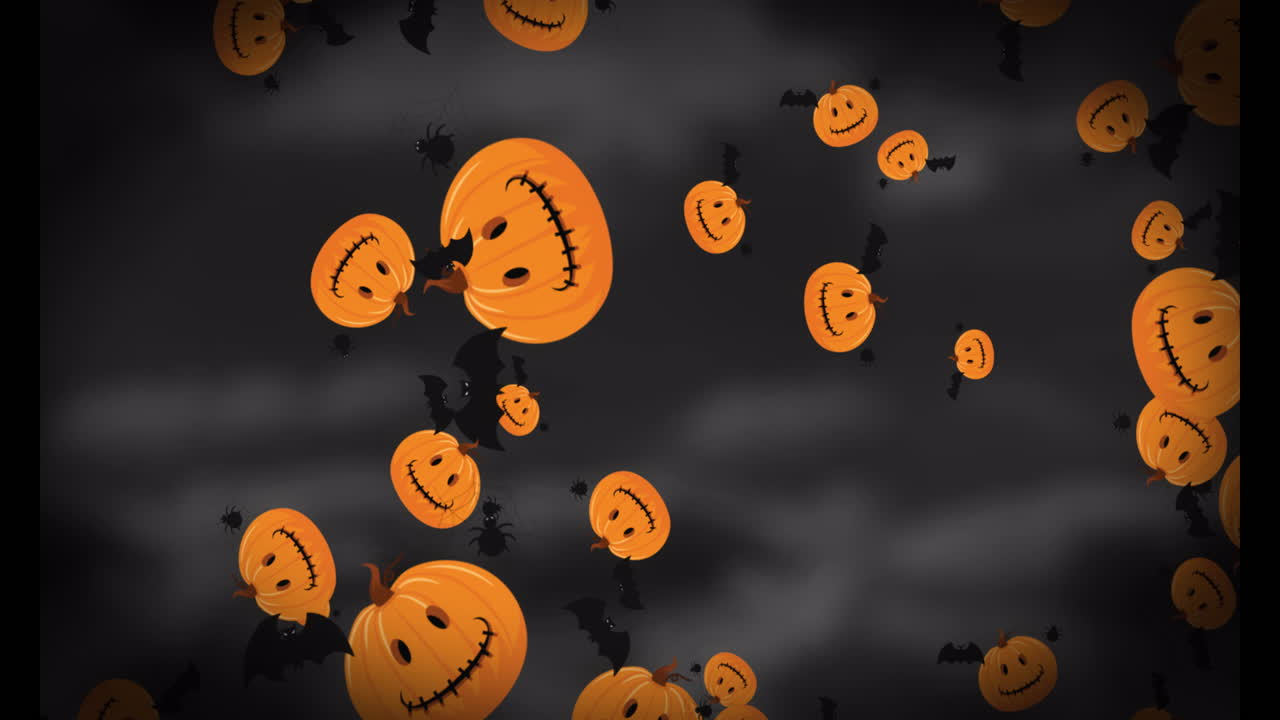 Animation of pumpking and bats on black background