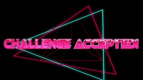 Animation-Des-„Challenge-Qaccepted“-Textes-In-Pink-Metallic,-über-Neonlinien-Auf-Schwarz