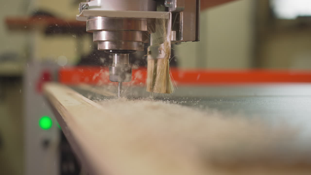 드릴이 있는 목재 회전 기계 는 플라이우드 의 세부 사항 을 잘라 낸다