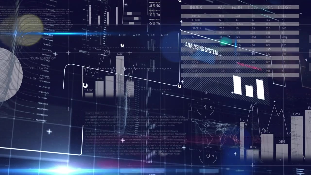 Animation of interface with data processing against night city traffic