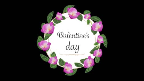 Animation-of-a-Valentine's-Day-card-with-flowers-on-black-background