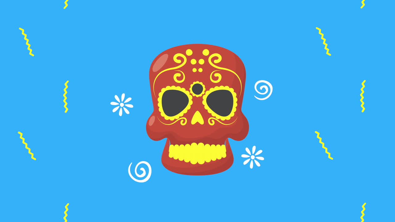 dia de los muertos animación con máscara de cráneo
