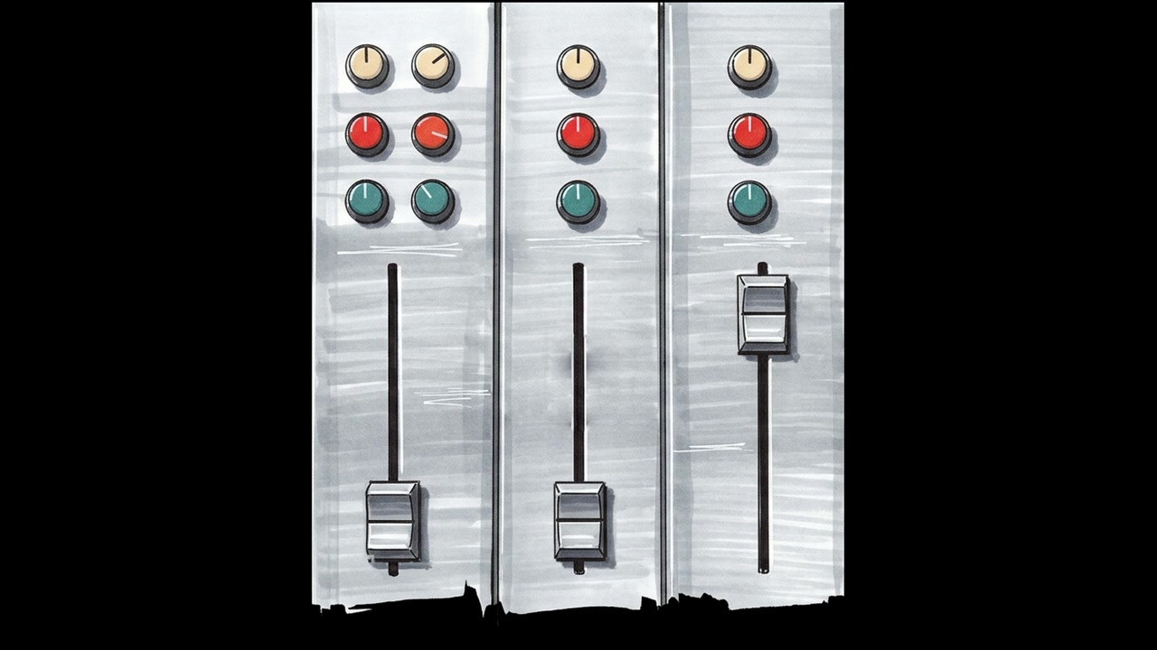 Animated Audio Mixing Console Faders Moving Up and Down