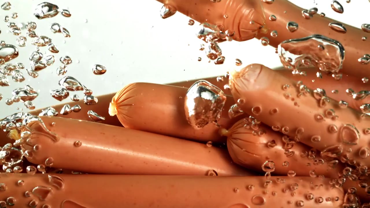 Deliziose salsicce che cuociono in acqua bollente.