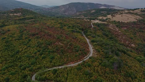 Flying-over-an-empty-road-in-the-colorful-mountains