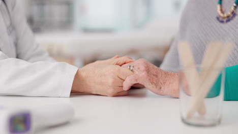 Senior-woman,-doctor-and-holding-hands