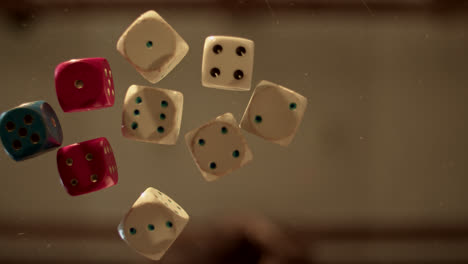 colorful dice in motion