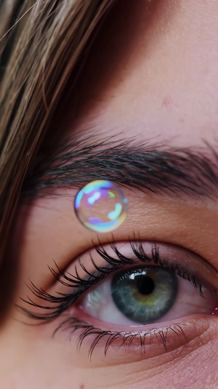 Woman with a bubble in front of her eye