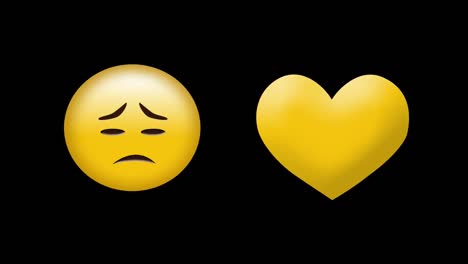 Animation-Von-Herz--Und-Traurigen-Emoji-Emoticon-Symbolen-Auf-Schwarzem-Hintergrund