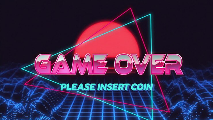 Animazione della scritta "game over" su onde digitali e sole su sfondo nero