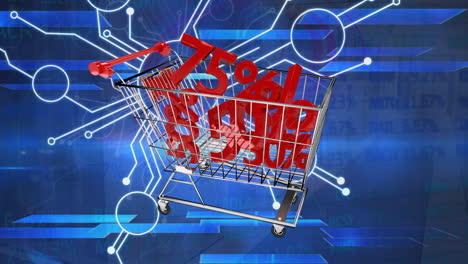 animation of connections over 50 percent and shopping cart on navy background