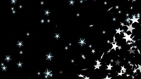 Animation-of-christmas-stars-and-snowflakes-falling-over-black-background