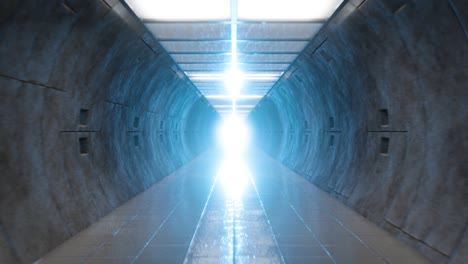 3d looping motion graphic scene of futuristic sci-fi tunnel with glow blue light in the center.