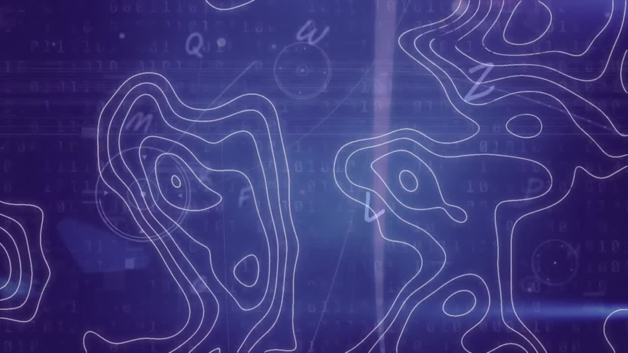 animación de líneas blancas en movimiento sobre el procesamiento de datos sobre fondo azul