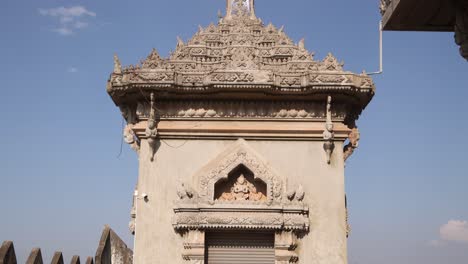 detailed spires on the roof of patuxai victory monument in the center of vientiane, laos