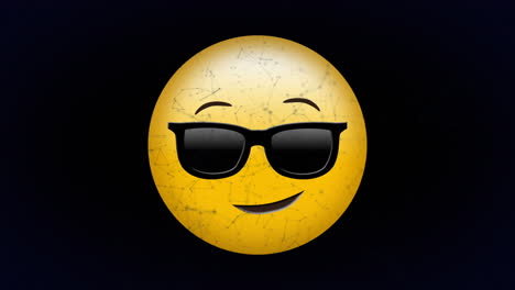 animación digital de la red de conexiones sobre la cara con gafas de sol emoji sobre fondo negro