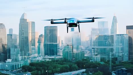 drone flying over a city