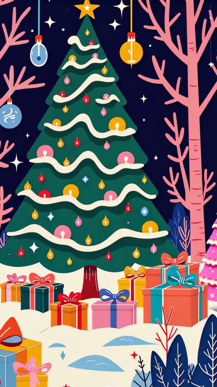 겨울 장면 에서 선물 을 가진 크리스마스 트리