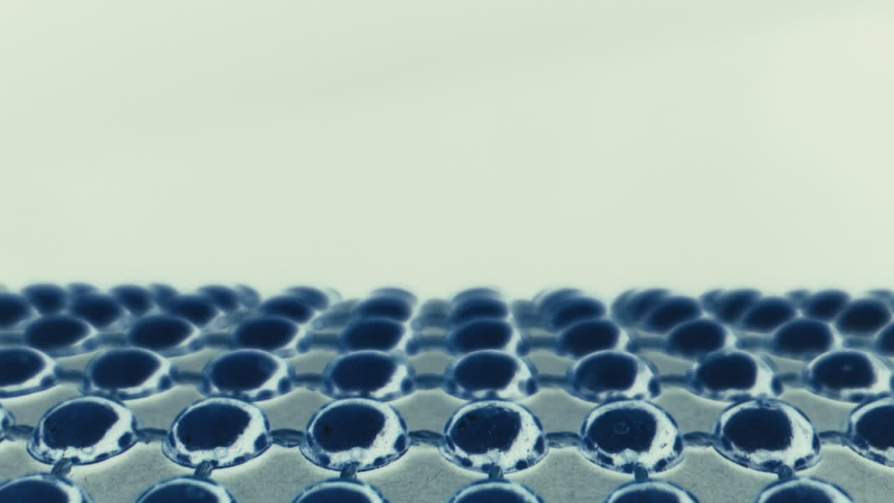 Close-up view of a grid of blue spheres