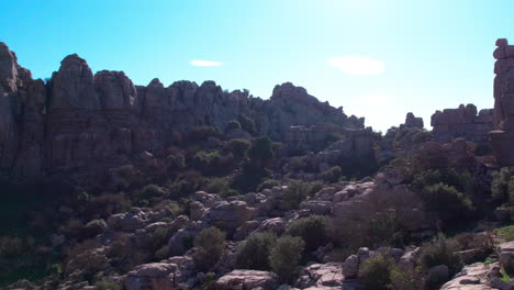 aerial right tracking shot of nature reserve at el torcal de antequera, malaga, andalusia, spain