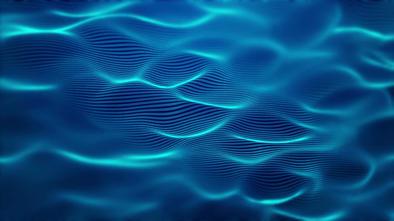 Rippled blue wireframe mesh waves curves particles abstract 3D video loop blurred background pattern