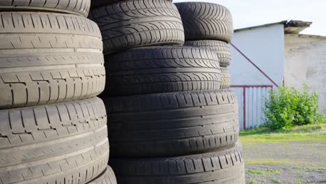 pile of old used car tires. close up