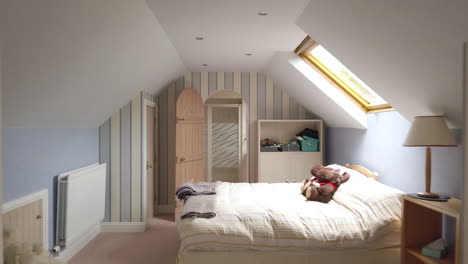 reveal shot of an attic room and en suite in a family home