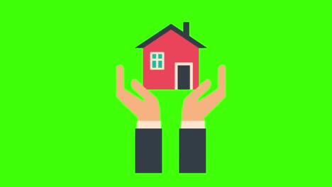 icono con manos sosteniendo una casa aparece en la pantalla verde